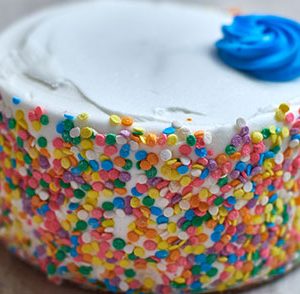 small 5 in cake with confetti sprinkles
